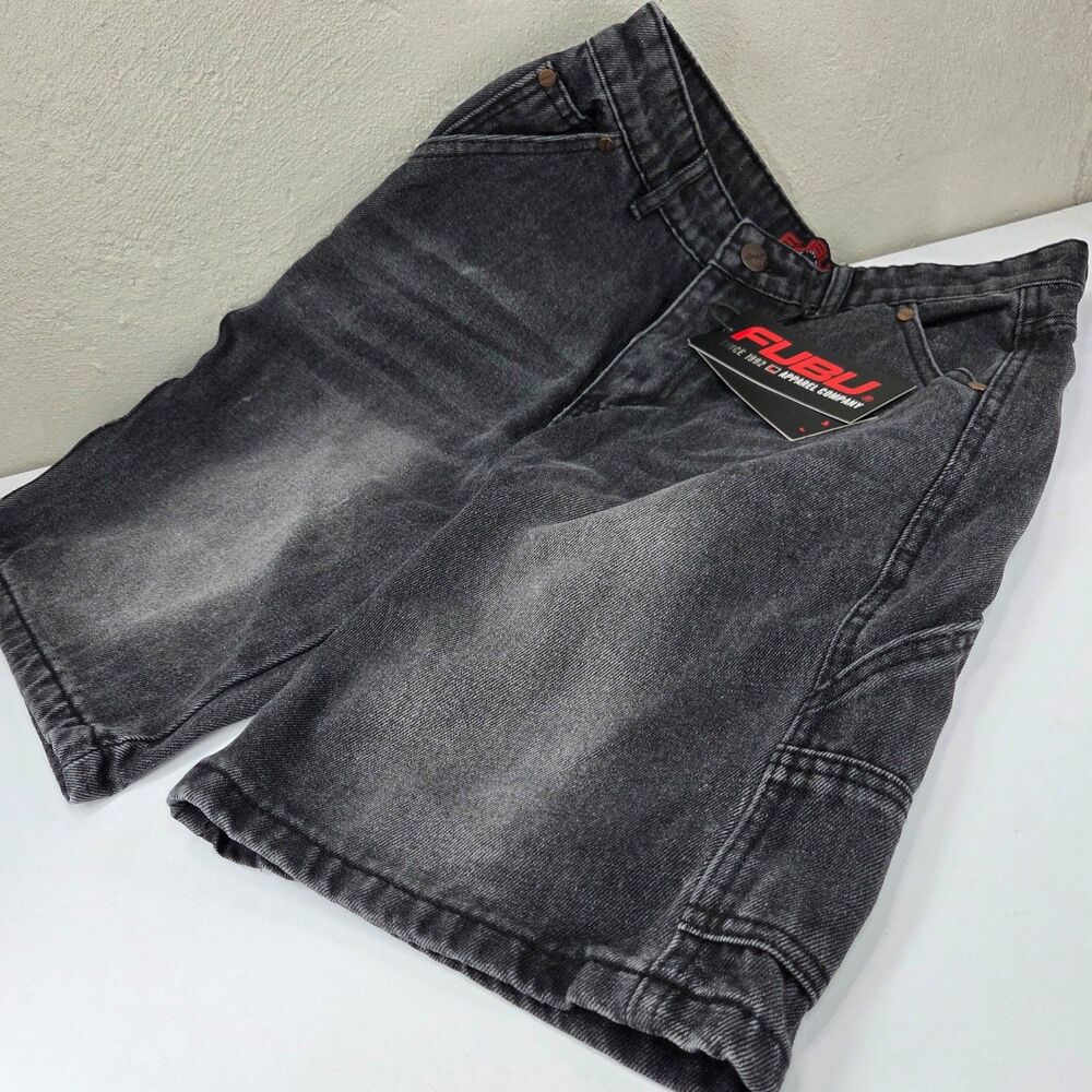 FUBU Denim Collection Y2K Straight Leg Carpenter Cargo Baggy Jorts Shorts Sz 30